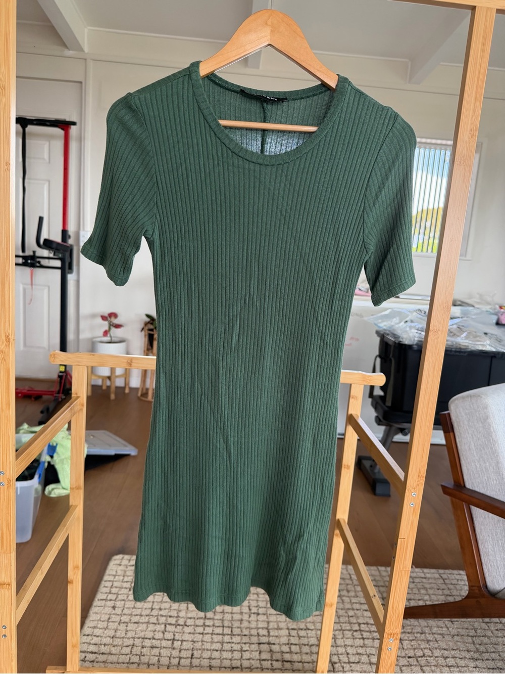 Reformation Ribbed Short Sleeve Mini Dress - Olive Green